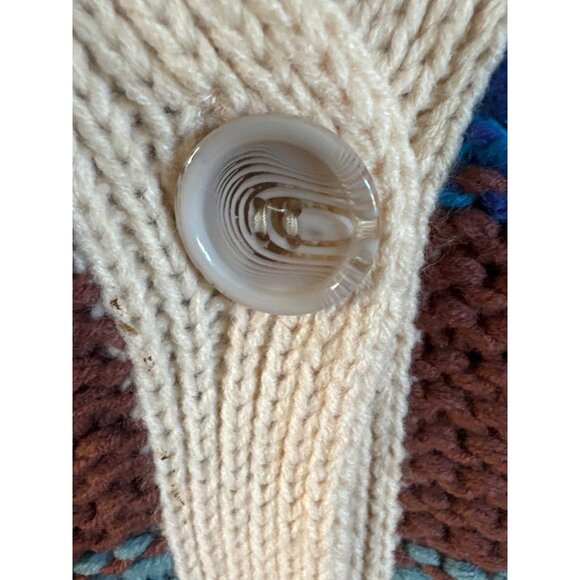 Umgee Fringed Striped Cable Knit Cardigan Sweater S/M Brown Blue Western Boho - Picture 10 of 11